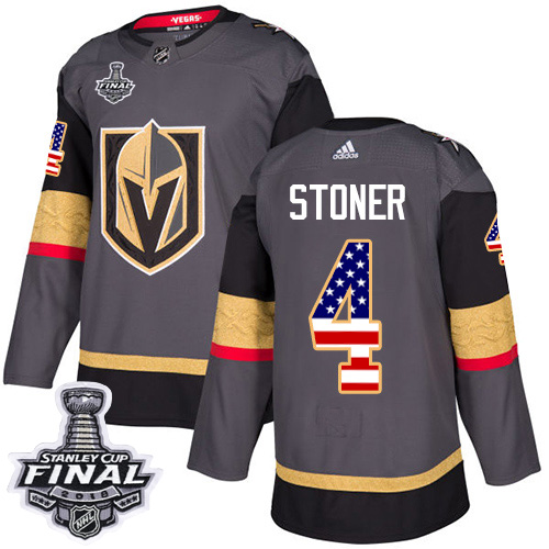 Adidas Golden Knights #4 Clayton Stoner Grey Home Authentic USA Flag 2018 Stanley Cup Final Stitched Youth NHL Jersey